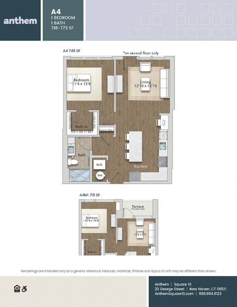 Floor plan for 1 bed, 1 bath, 773 sqft